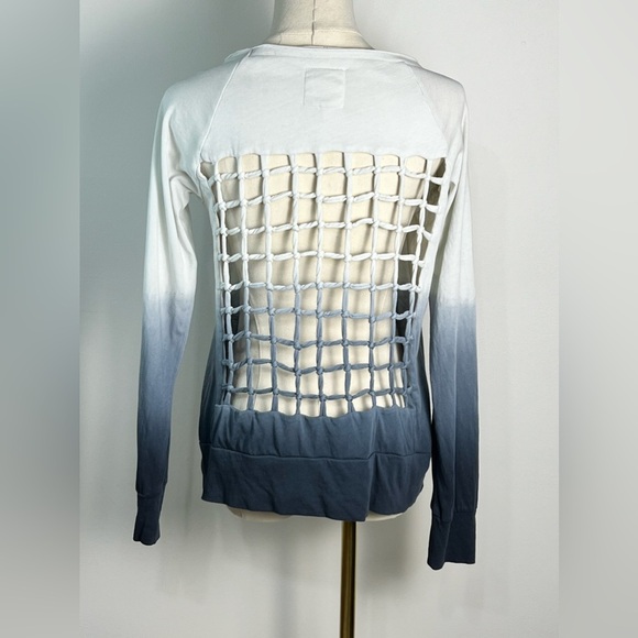 Chaser Tops - Chaser NWT Ombré Dipped Blue Lattice Open Back Long Sleeved Top Size Medium